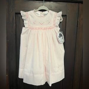 Raspberry embroidery smocked dress